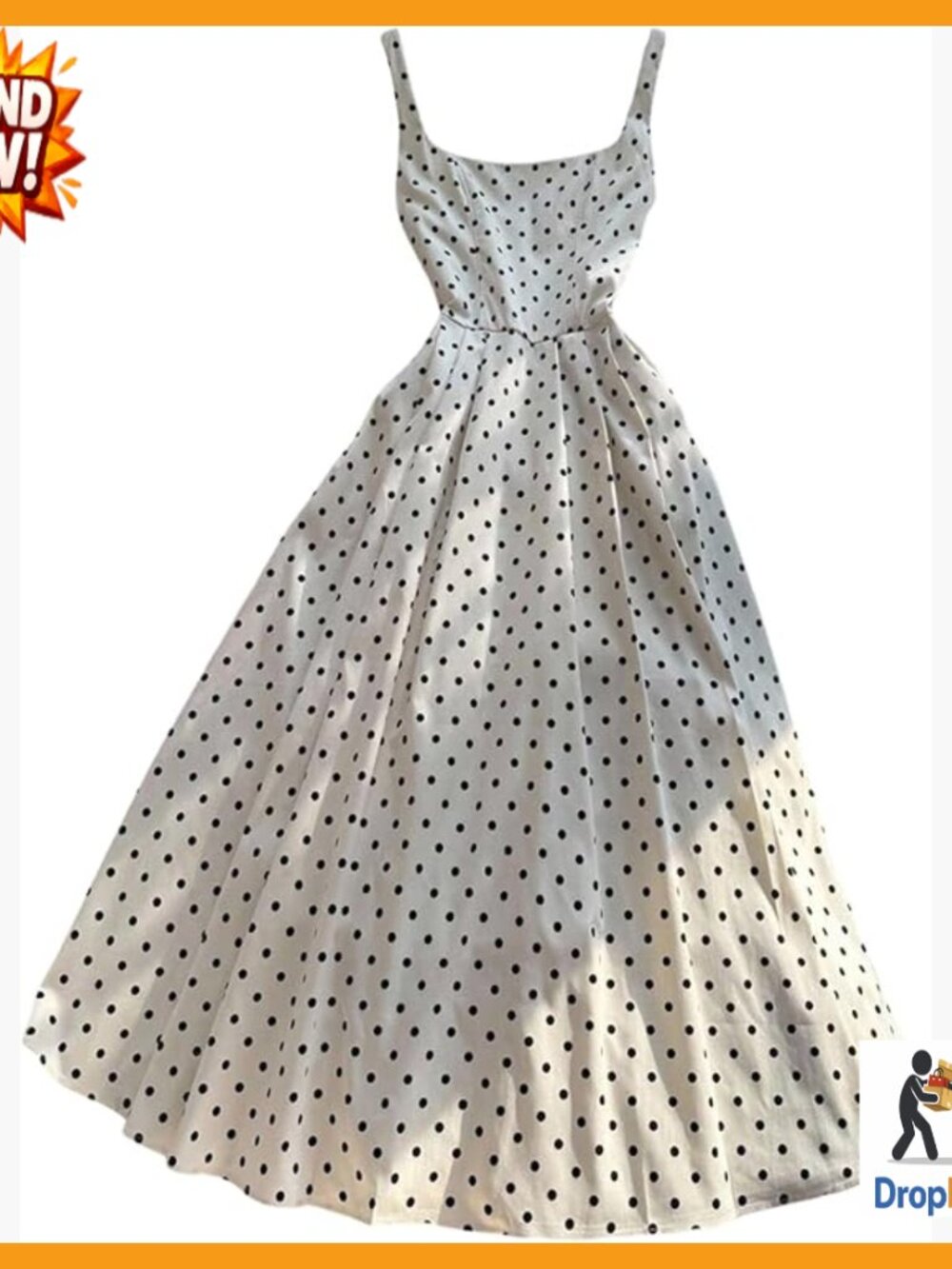 Polka Dot Square Neck Maxi Dress Fit Flare Ruffle Elegant Casual Chic